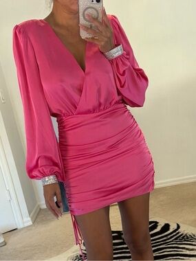 Ramy Brook Hot Pink Wrap Ruched Mini Dress SILK